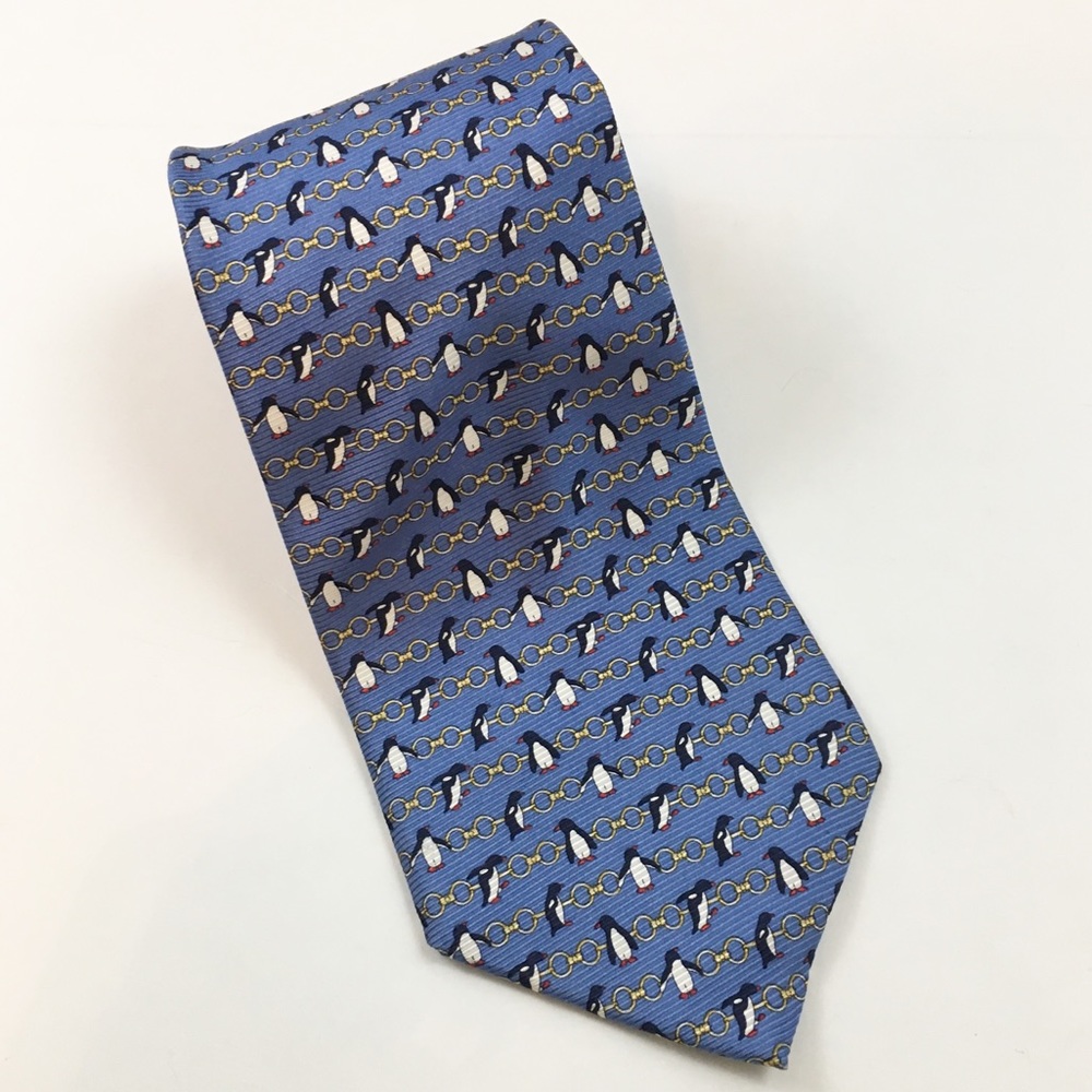 Nina Ricci Monsieur Blue Penguin Print Silk Tie
